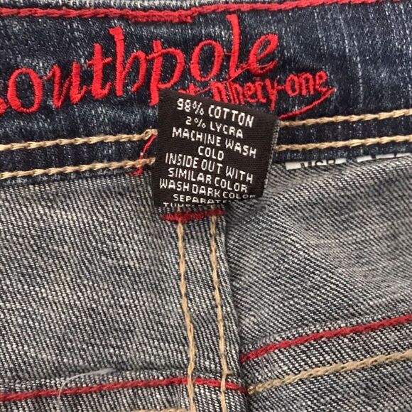 Southpole Jeans Size 18 Mid Rise Medium Wash Embroidered Pockets Red Stitching - Picture 8 of 13